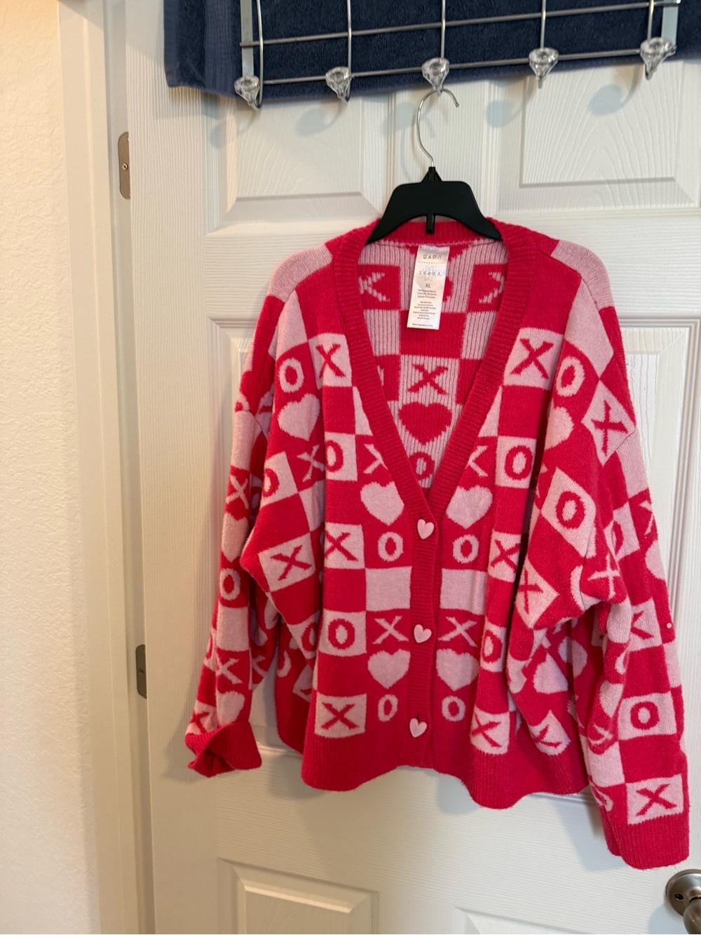 Serra Pink and Red Heart & XO Pattern Cardigan